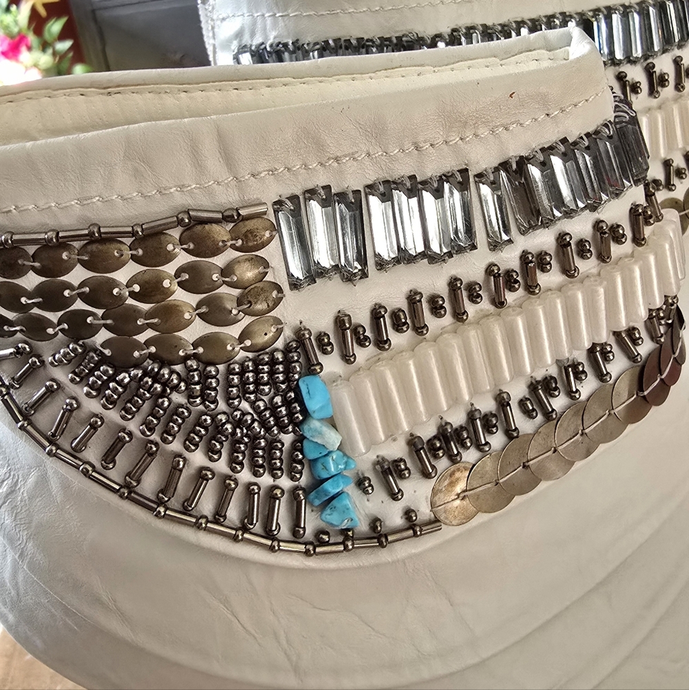 Elegant White Beaded Ankle Boots - Picture 5 of 5